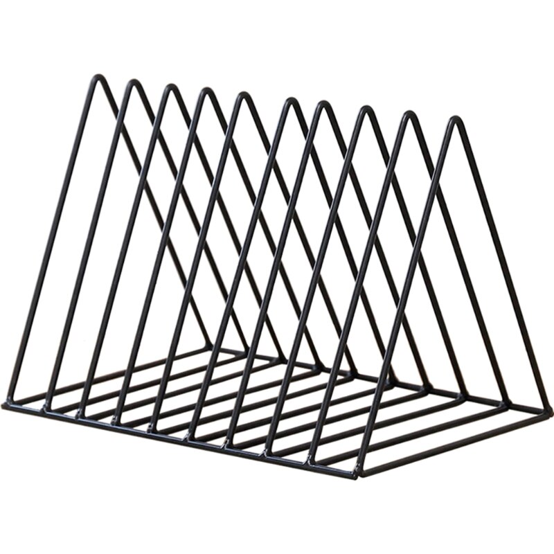 Estante para discos de hierro LP, soporte triangular para libros, organizador de almacenamiento de discos de escritorio: Black L