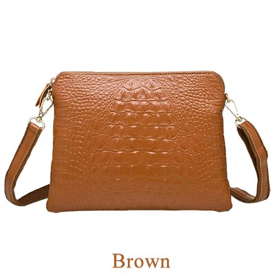 Genuine PU Women Clutch Vintage Crocodile Pattern Shoulder Bags Evening PartyCross-body bag with one shoulde Messenger Bags: Brown