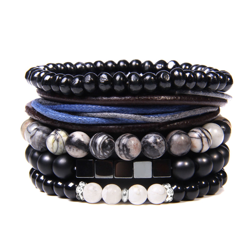 Pulsera de cuentas de madera multicapa para hombre, pulsera de cuerda de cuero marrón Vintage hecha a mano, pulseras nuevas étnicas, brazalete, de joyería 2024