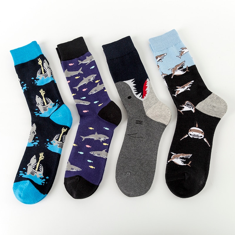 MULAYA-calcetines con temática de tiburón para hombre y mujer, medias divertidas de ocio, deportes, entretenimiento, grupo de peces y tiburón grande, a la