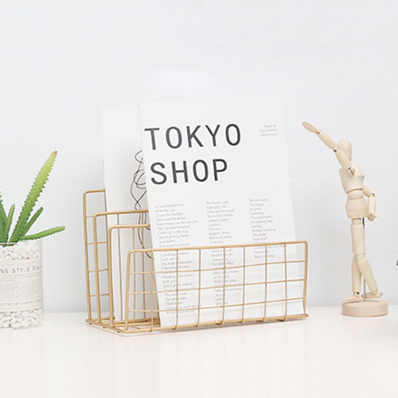 Grid Wrought Iron Desktop Storage Rack Bookshelf M... – Grandado