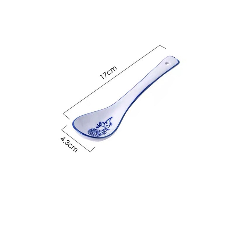 Blue and White Porcelain Hat Soup Bowl Ceramic Chinese Tableware Household Ramen Bowl Restaurant Large Instant Noodle Bowl: 1pc spoon L