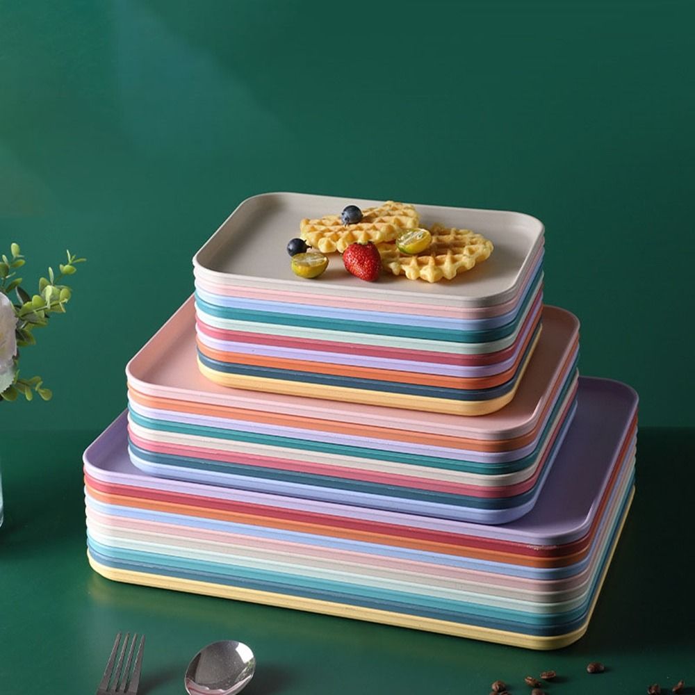 Plastic Wheat Straw Storage Tray Eco-friendly Large Capacity Rectangular Serving Tray Exquisite Fruit Salad Tray Hotel