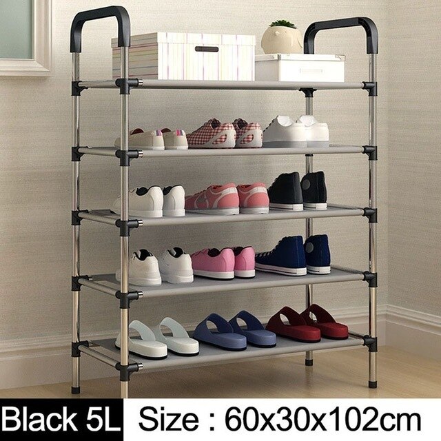 Skohylle skap arrangør holder 3/4/5 etterslep montere sko hylle hjem stue møbler stativer sko henger arrangører: Svart 5 etterslep