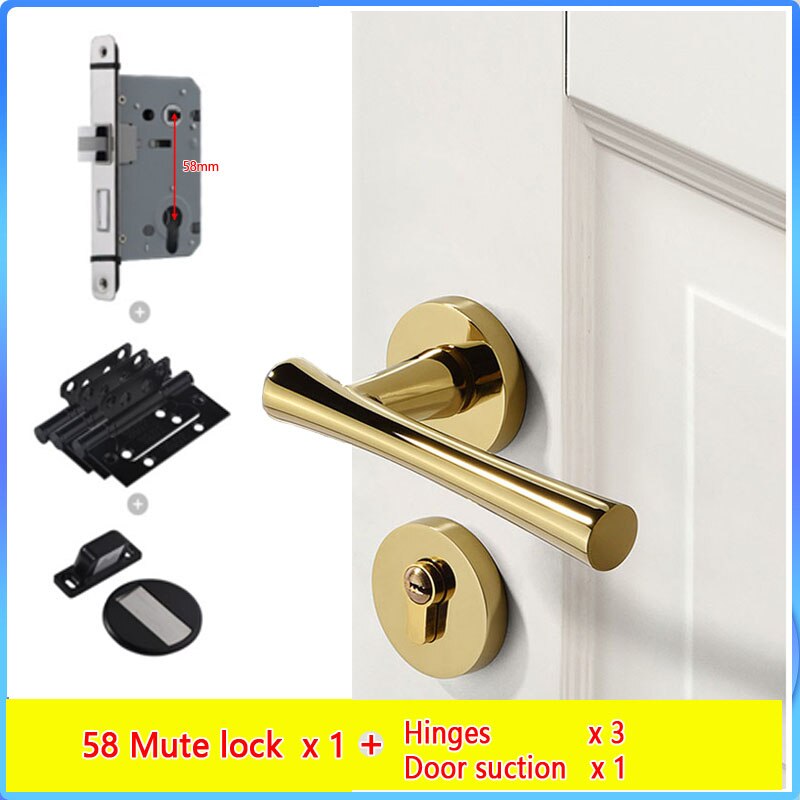 golden PVD cerradura silenciosa dividida dormitorio sólida aleación de zinc interior americano moderna cerradura silenciosa con 100% de latón: 58 mute combination