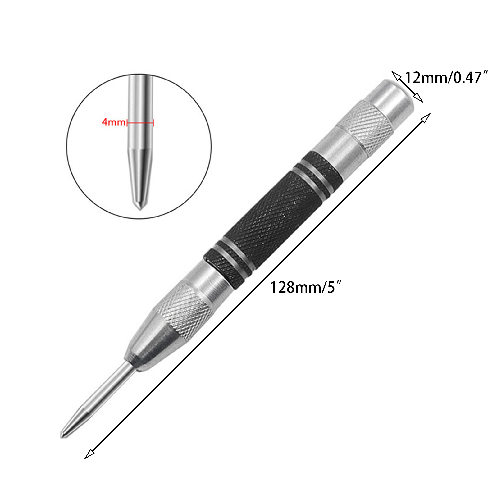 Automatic Center Pin Punch Spring Marking Holes Tool Wood Press Dent Marker Woodworking Tools For Kerner Center Punch Drill: Black 128MM