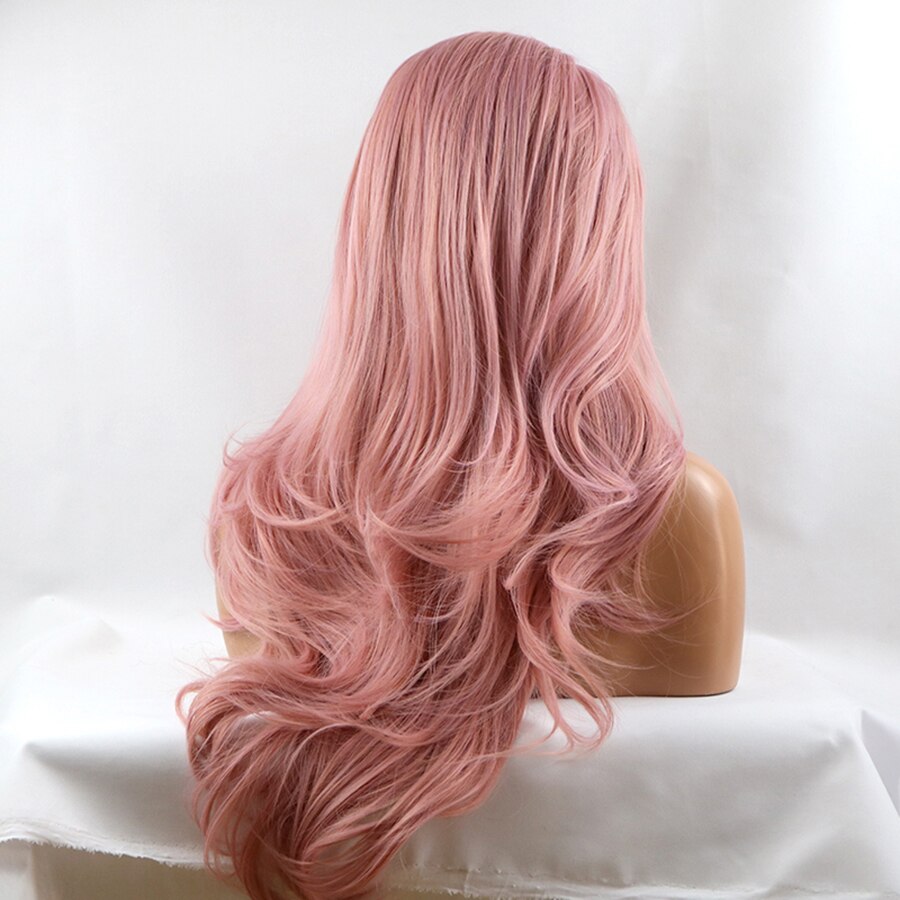 Mixed Pink Synthetic Lace Front Wig Long Boby Wavy RoseGold Pink for Women Natural Hairline Glueless Heat Resistant