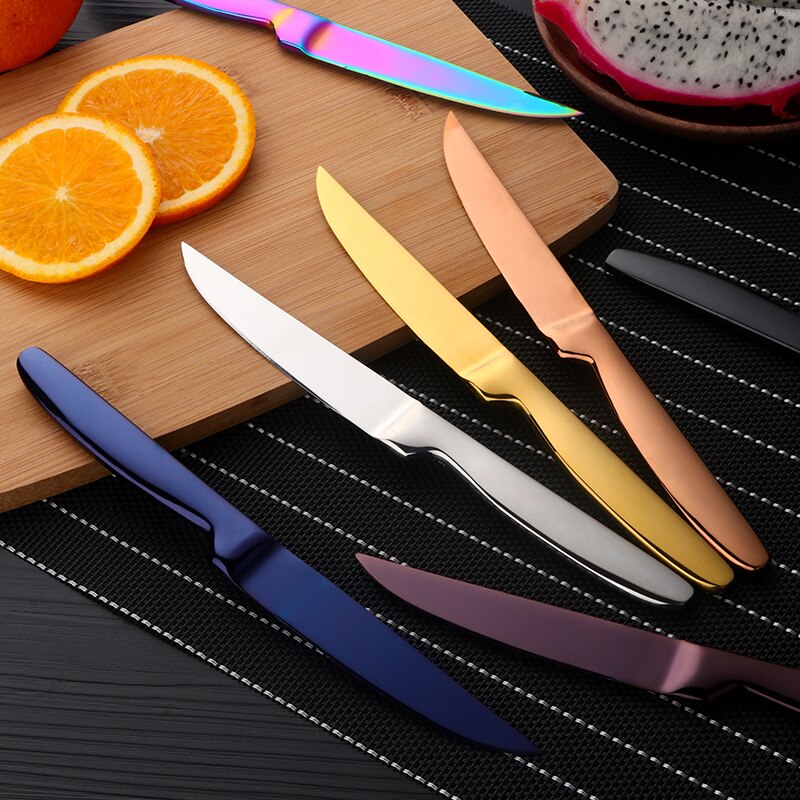 4 stk rustfritt stål regnbue frukt kniv skarpe bord kniver sett restaurant bestikk middag kniv gull kniver servise sett