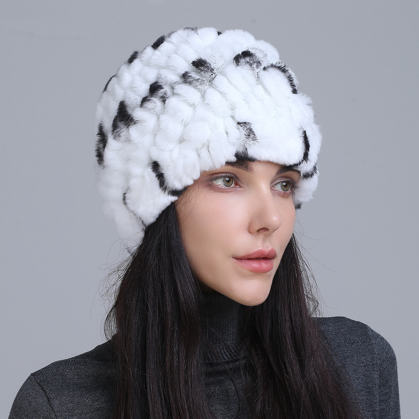 Dames RealRabbit bontmuts harige gebreide muts warme muts ski schedel cap: Mint