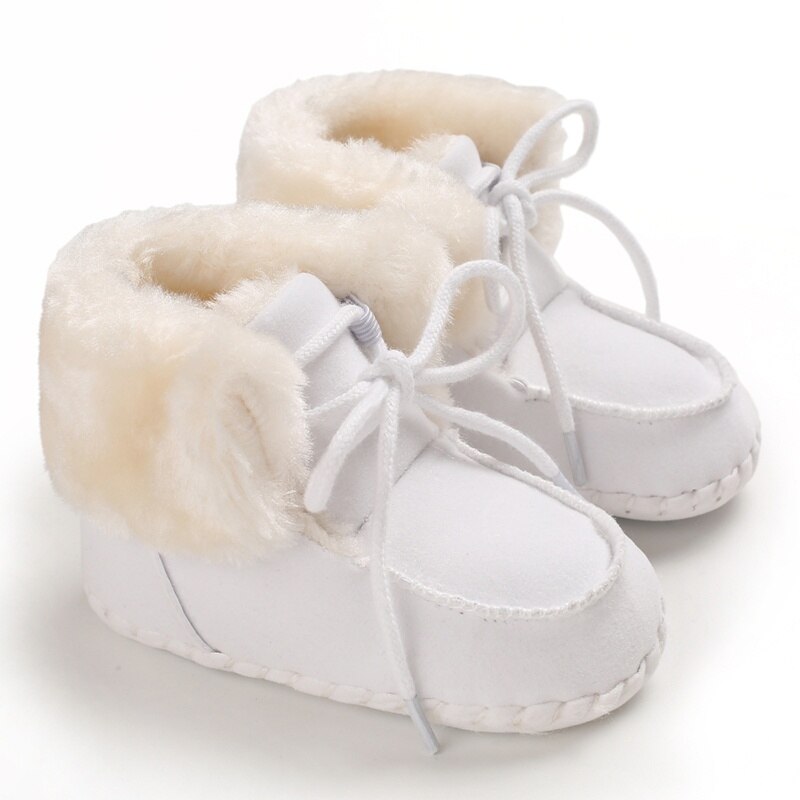 Patpat Winter Baby/Peuter Effen Pluis Lace-Up Strik Katoen Prewalker Schoenen Voor Baby Unisex Sneeuw laarzen: White / Infant US 3