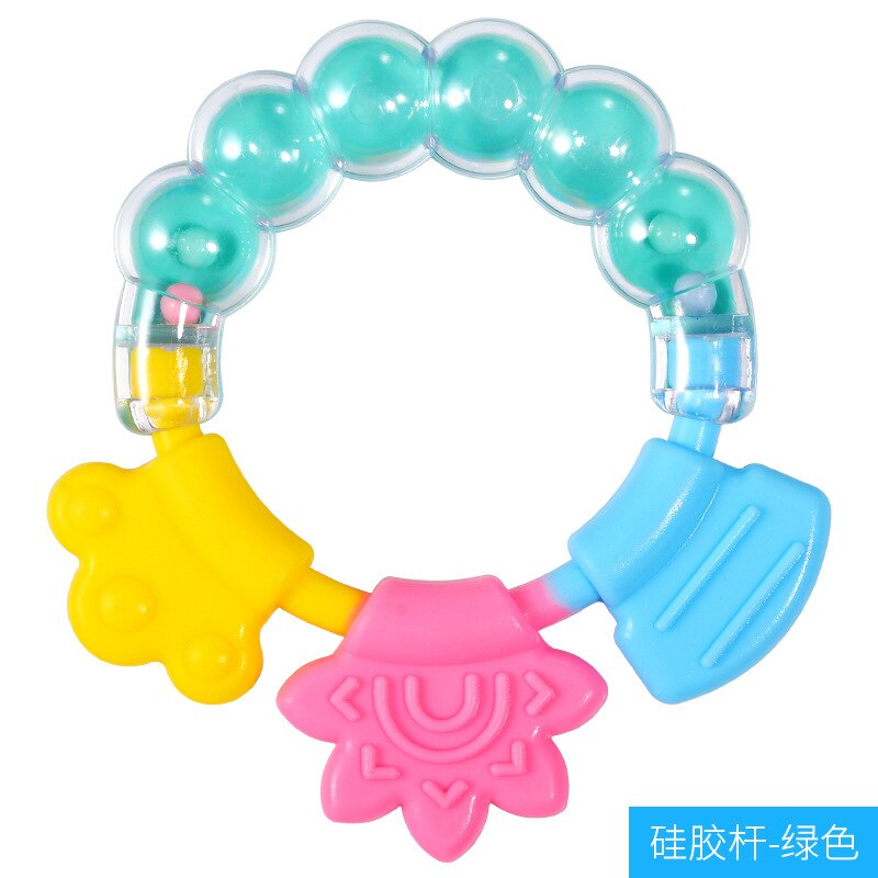 1PC Baby Chewable Rattle Circle Newborn Shower Baby Teethers Baby Teething Molar Sticks Silicone Teethers: F