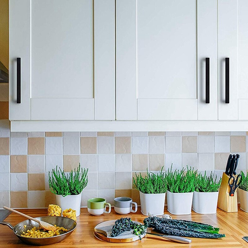 Manijas de armario cuadrado de cocina tiradores de armario negro mate tiradores de Cajón Negro accesorios del armario de cocina manijas de cocina, 15 Pac