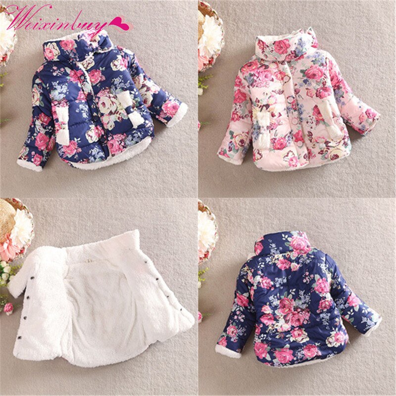 Baby Winter Cotton Floral Coat Winter Warm Children's Jacket Outerwear Jacket For Girls MinnieLong Sleeve Jacket Thick