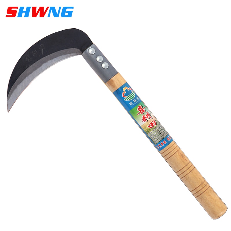 Faucille d'herbe de jardinage légère en acier au manganèse à longue poignée tranchante faucille à main pour désherber l'outil de jardin agricole