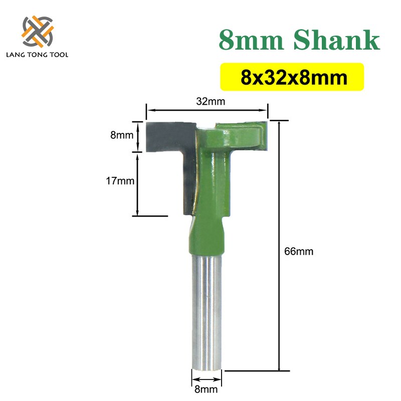 Lang tangverktøy 8mm skaft t-spor freser fresing rett kant sporfres fres skjærehåndtak for treverk  lt075: 8 x 32 x 8