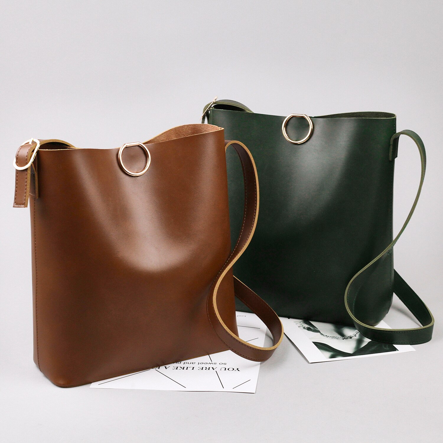 fest Farbe groß Tasche Frauen's Winter Stil cool unterschiedlich Größe Taschen Pu Eimer Tasche lässig Crossbody Tasche