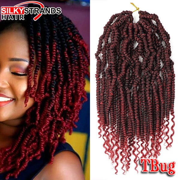 12 inch Passion Spring Twists Hair Synthetic Crotchet Hair Extensions Pre Looped Ombre Crochet Braids Nubian Twist: T1B/Burgundy