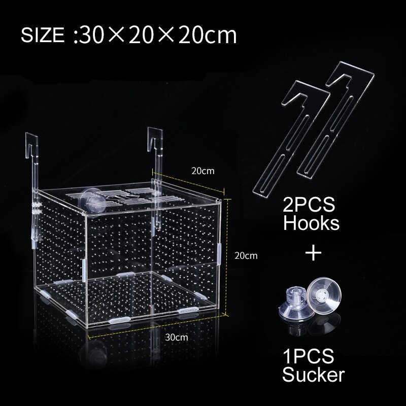 Aquarium fish tank isolation box fish breeding box transparent acrylic hatching box protection turtle fry 10*10*10CM: 30X20X20