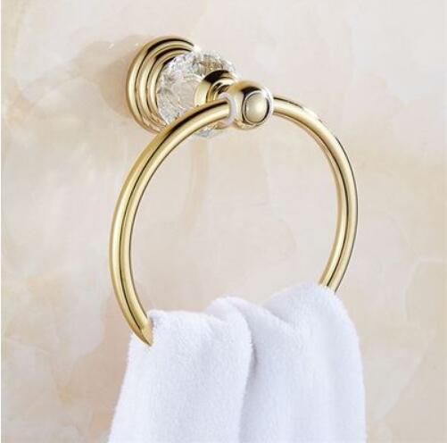 Clear Crystal Bathroom Accessories Sets Silver Polished Gold Towel Rack Toilet Brush Holder Solid Brass Bathroom Hardware Sets: towel ring