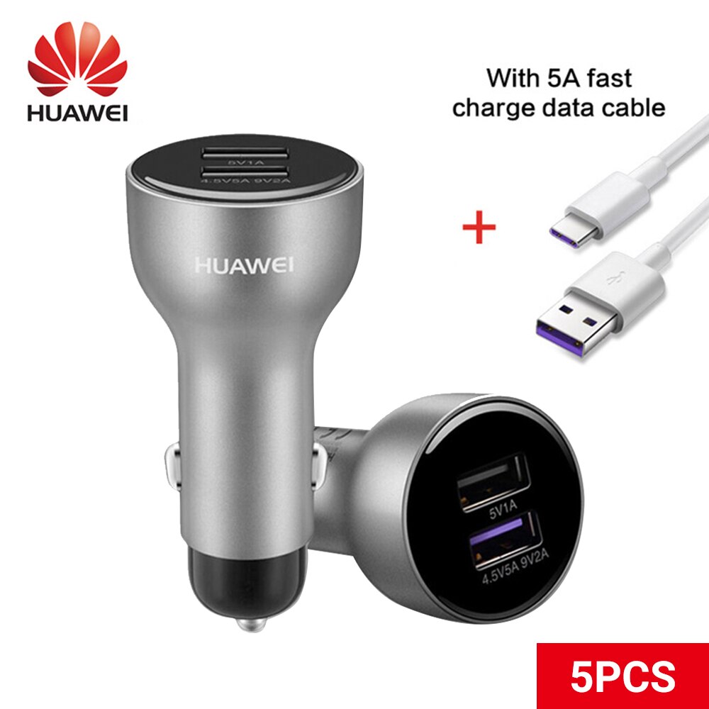 Huawei Supercharge Adapter Autolader 15W Originele Dubbele Usb 5A Type-C Kabel Voor Huawei Mate30 5G p30 Pro P20 P10 Plus: Silver 5PCS