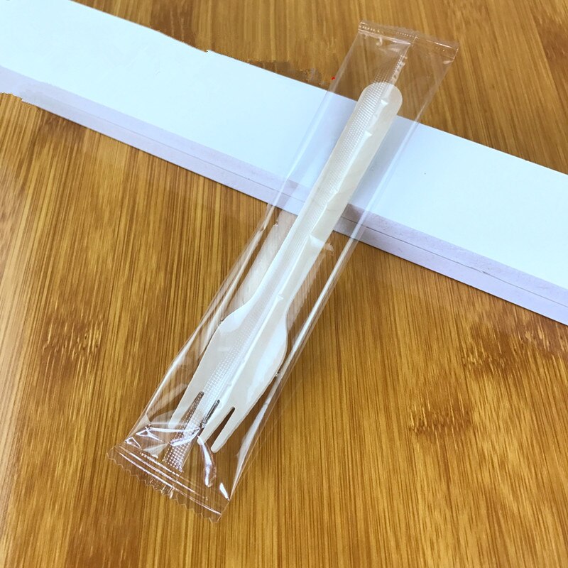 100 Pcs Takeaway Pakket Disposable Houten Mes Vork Lepel Verjaardag Wedding Party Cake Dessert Fruit Servies: fork 1