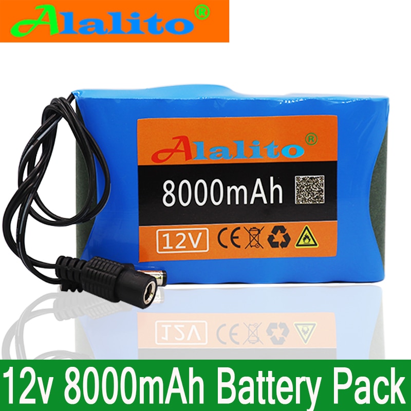 ALalito High Power battery pack 8Ah 18650 Rechargeable Lithium Ion battery pack capacity DC 12.6V 8000mAh CCTV Cam Monitor