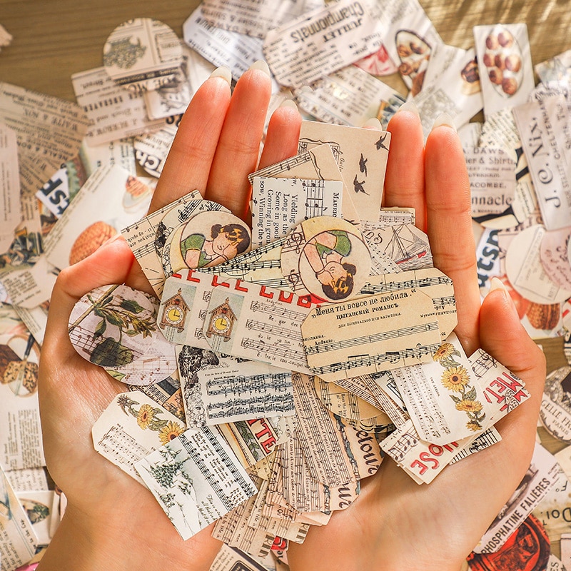 80PCS Vintage Label Ticket Stickers DIY Scrapbooking Junk Journal Base Collage Phone Diary Album Seal Decoration