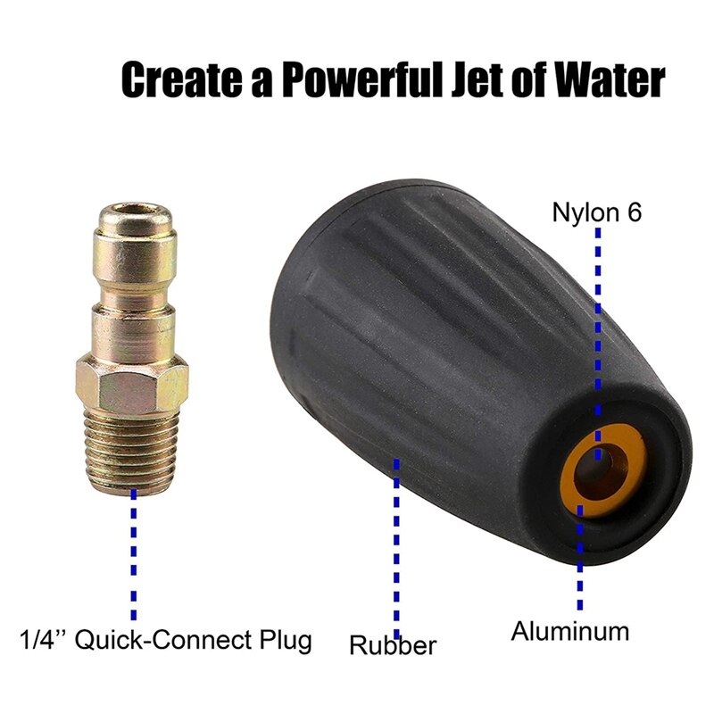 Pressure Washer Adapter Set, 3/8 Inch Quick Connect, Rotating Turbo Nozzle For Pressure Washer With 5 Spray Nozzle Tips