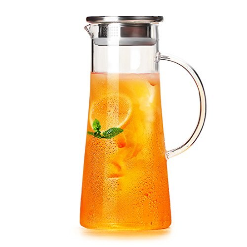 ONEISALL 1500ML Large Capacity Water Teapot with Stainless Strainer, Borosilicate Glass Water Pitcher with Stainless Steel Lid: Default Title