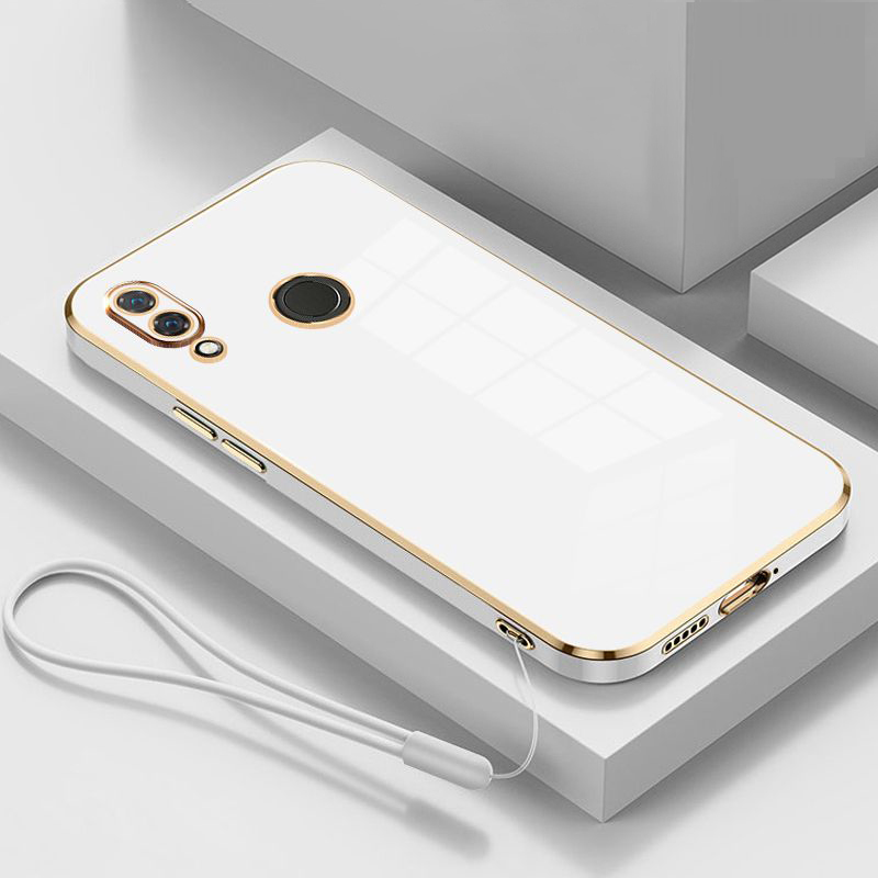 Para Honor 8X funda Honor View 10 Lite funda de teléfono JSN-L11 JSN-L21 JSN-L22 JSN-L23 funda trasera de silicona Fundas revestimiento cuadrado de lujo: Aluminio / Negro