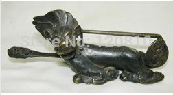 Chinese uitstekende messing gesneden slot en sleutel foo leeuw standbeeld