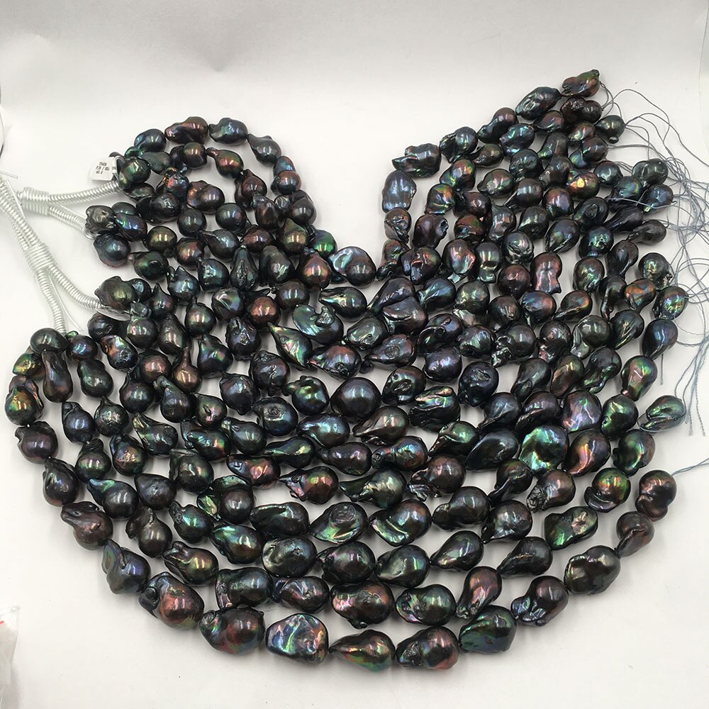 Perle d'eau douce ample 16 pouces, avec brin de forme baroque, grande perle de 13-17mm x 20-30mm, 100% Noir mourant, couleur noire