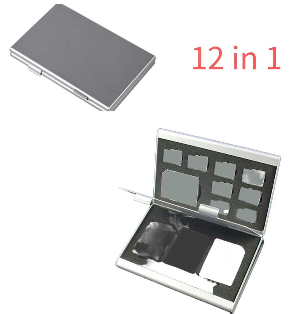 Porte-carte mémoire 6/12/15/16 en 1, mallette de rangement Portable, boîte en aluminium argenté, accessoires pour cartes mémoire SD TF