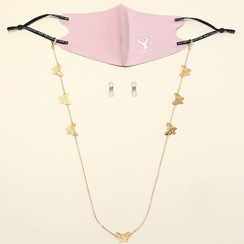 Handy & Convenient Safety Mask Rest Ear Holder Rope Beads Butterfly Rose Flower Neck Strap Mask Lanyard DIY Accessories 1PC: 7-only chains