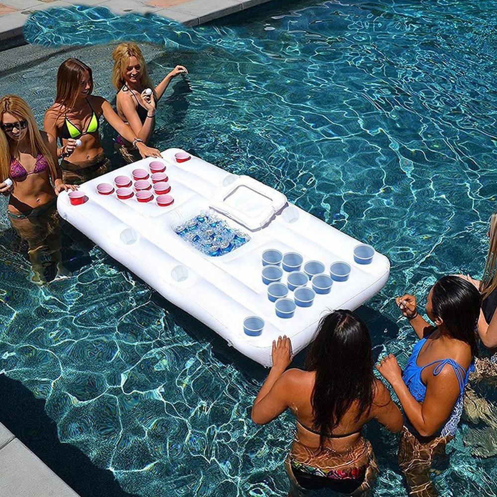 Sommer Spielen Wasser Aufblasbare Bier Tisch Im Freien Spiele In Pool Schwimm Matte Trinken Tasse Halter Pingpiong Ball Wasser Spielzeug Spiel pad