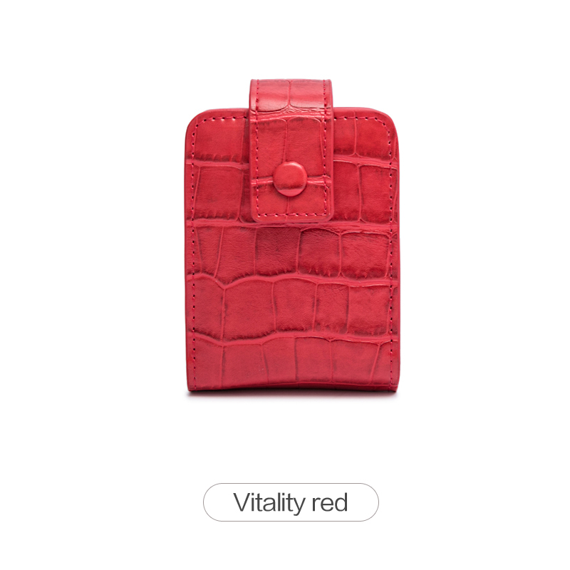 Mini przenośna kosmetyczka z lustrem, minimalistyczna mała kosmetyczka z guzikiem, damska kosmetyczka z wytłoczonym krokodylem: Czerwony
