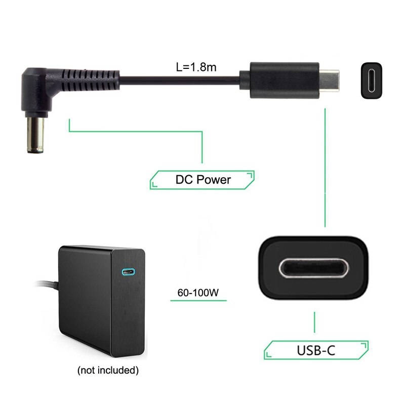 Entrada de USB-C tipo C al rectángulo 6,0x1,4mm Cable de carga PD para ordenador portátil