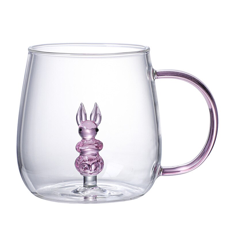 380ML Cartoon Animal Shape Glass Home Cute High Borosilicate Glass Single Layer Cup Living Room with Guests Juice Cold Drink Cup: rabbit