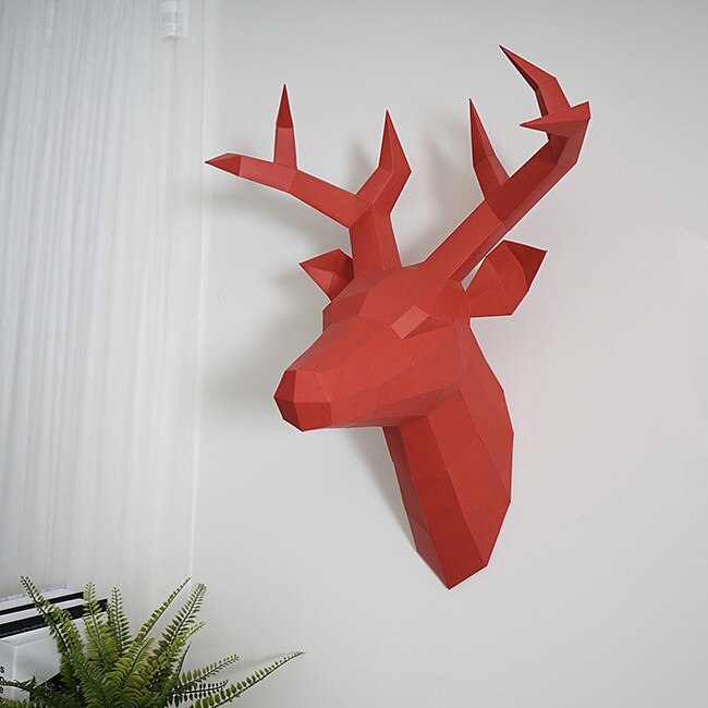 Papel 3D DIY de 60x45x32cm, cabeza de antílope Vintage, decoración abstracta para el hogar, decoración de pared de habitación, soporte para almacenamiento de estatuas de cabeza de ciervo: 1