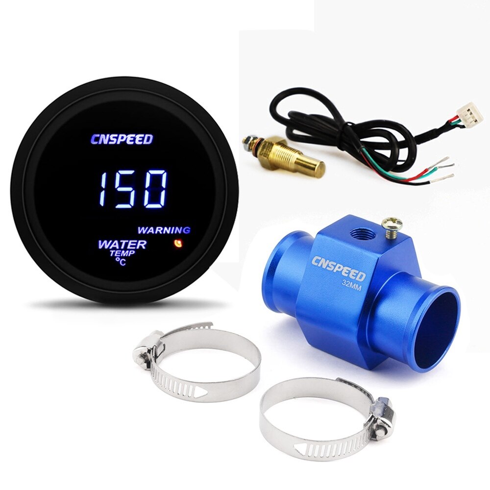 Auto Auto Digitale 2 "52mm Water Temp Gauge Met Sensor Rook Lens water Temperatuur Meter met sensor adapter: with 32mm