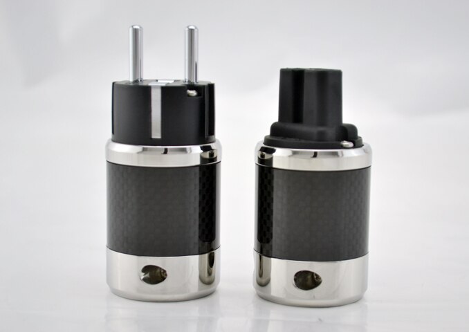 Paire haut de gamme en Fiber de carbone plaqué Rhodium câble d'alimentation ca IEC connecteur femelle Hifi 2 broches EU EUR schuko prise de courant
