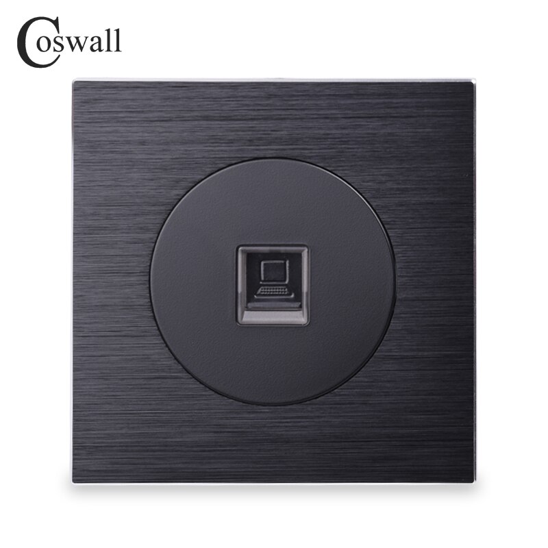 Coswall CAT5E RJ45 Internet Jack Aluminum Brushed Panel Computer Outlet Wall Data Socket Knight Black / Silver Grey R12 Series: Black