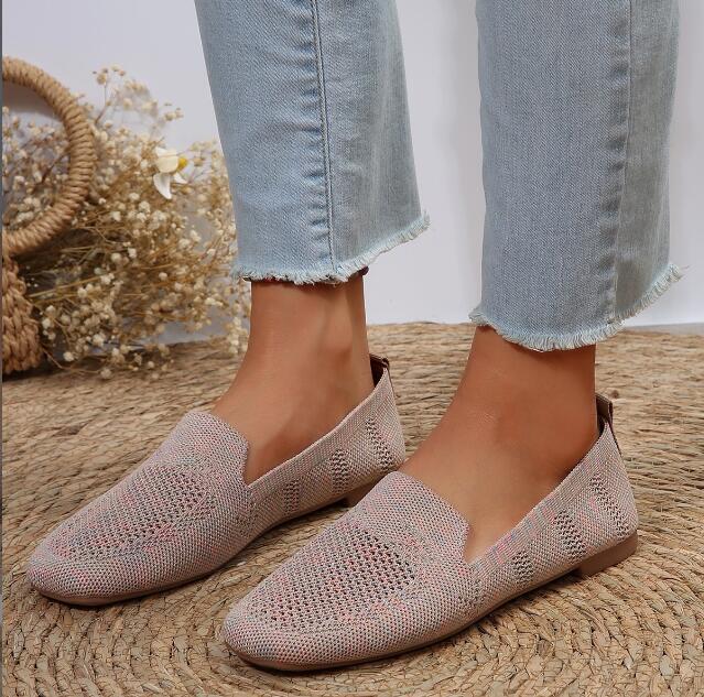 Einfarbig Karree Gittergewebe Halbschuhe Flache Frauen Flache Schuhe Weichen Boden betroffen Ballerinas Schuhe lässig Unterhose auf Stiefel Schuhe: Beige / 40