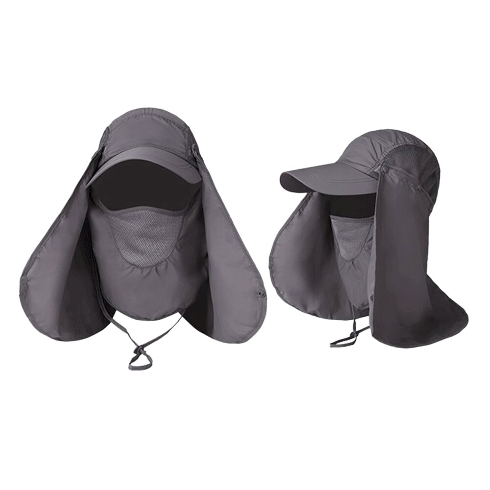 Wide Brim Hat Zip Tie Removable Mesh Face Mask Windproof Sun Protection Hiking Cycling Fishing Climbing Accessories: Dark gray
