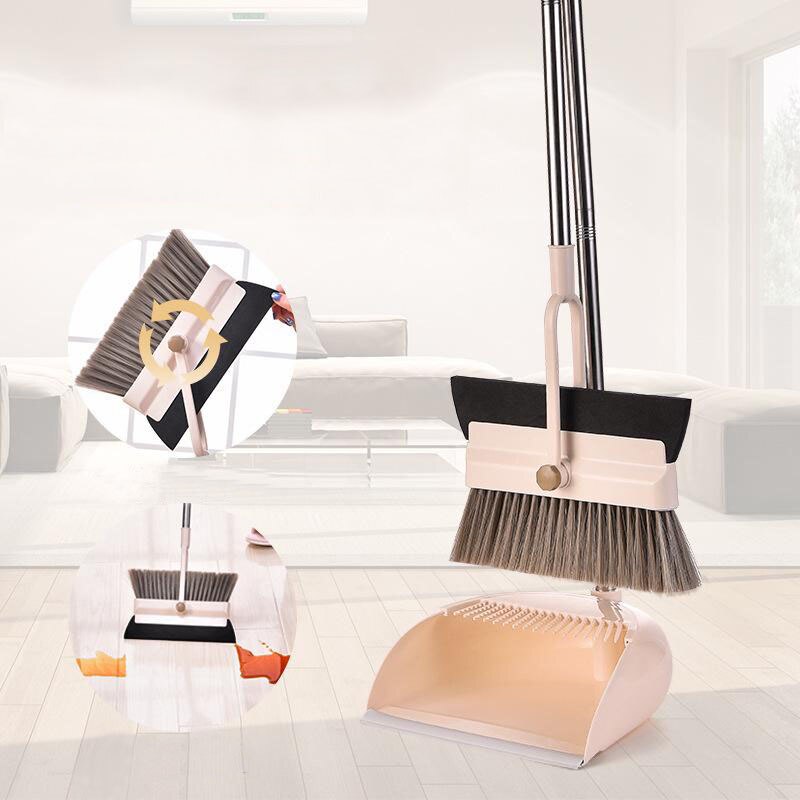Multifunctional 2 In 1 Broom Dustpan Cleaning Set 180 Degree Rotating Broom Head Wiper Windproof Dustpan Soft Fur Brush Robot