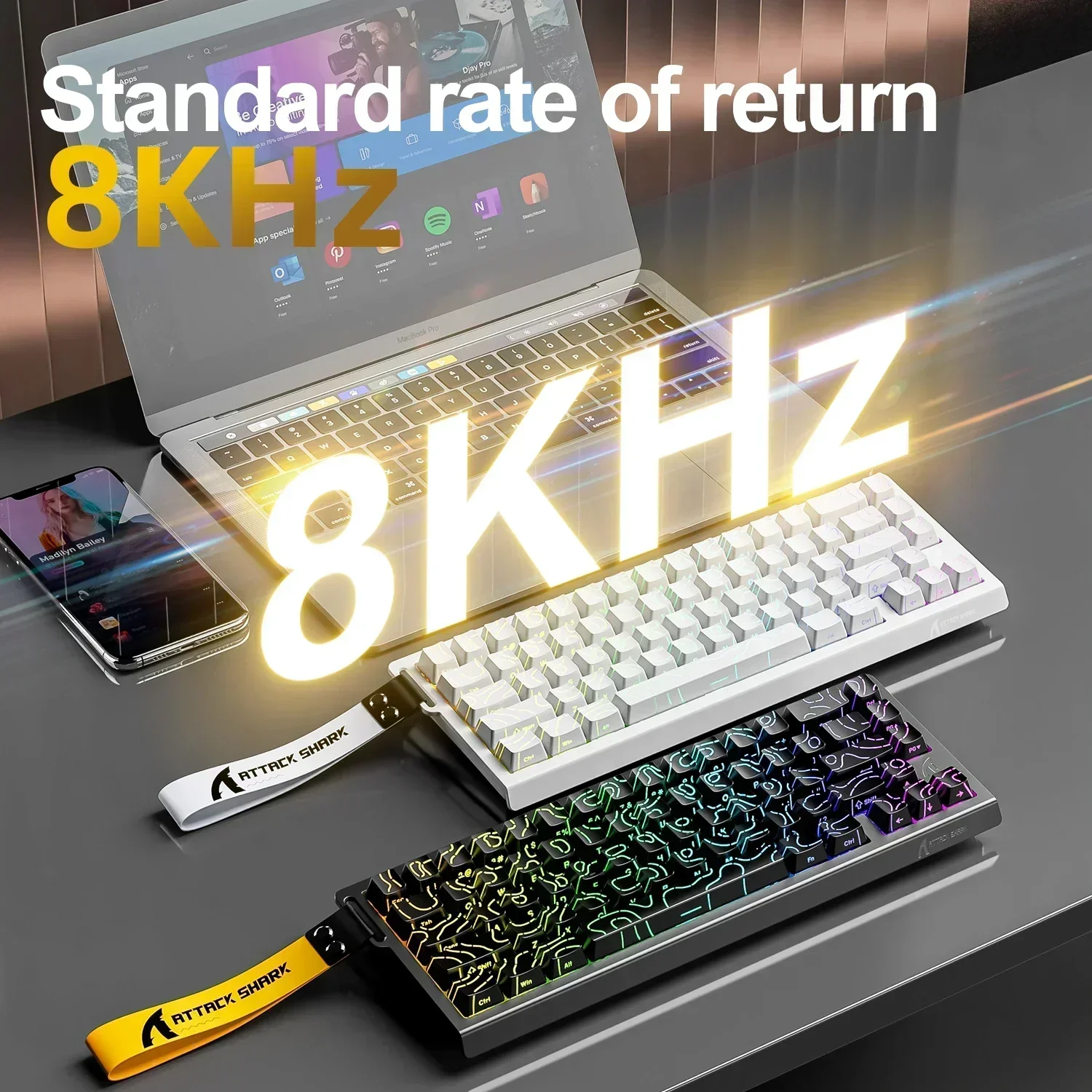 ATTACK SHARK X68HE Magnetyczna klawiatura mechaniczna 8K Low Delay E-Sports Gaming Keyboard RGB 0.01mm RT Accuracy PC Akcesoria Prezent