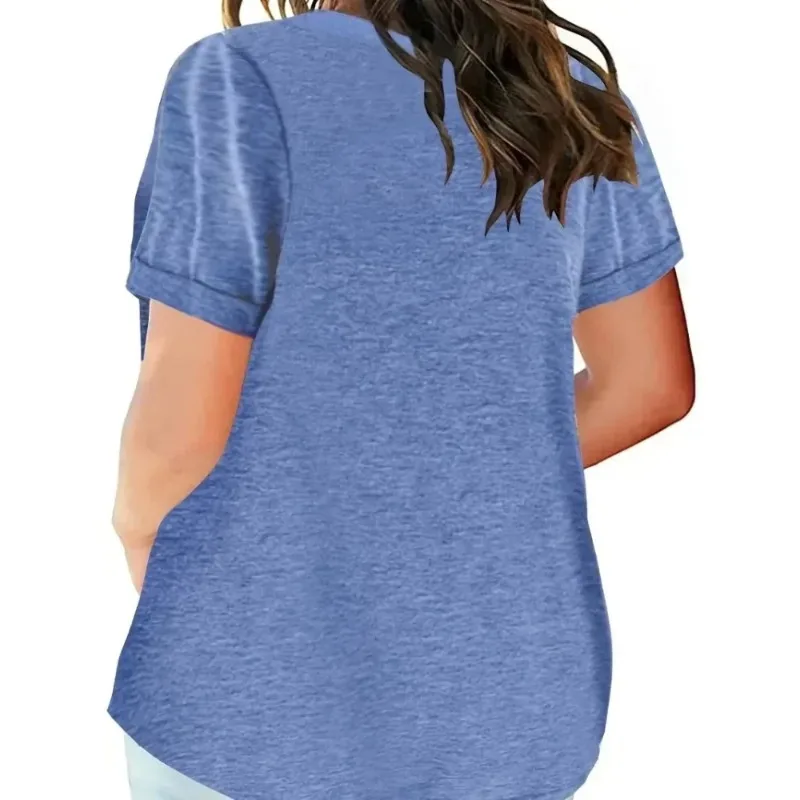 T-shirt décontracté à manches courtes et col en V pour femmes avec poches, grande taille, 1XL-8XL, printemps et été, style