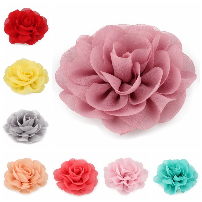 10 peças 20 cores 8.5cm 2024 flores de cabelo de tecido rosa enroladas para crianças meninas acessórios de cabelo pétalas de chiffon flor de papoula grampos de cabelo