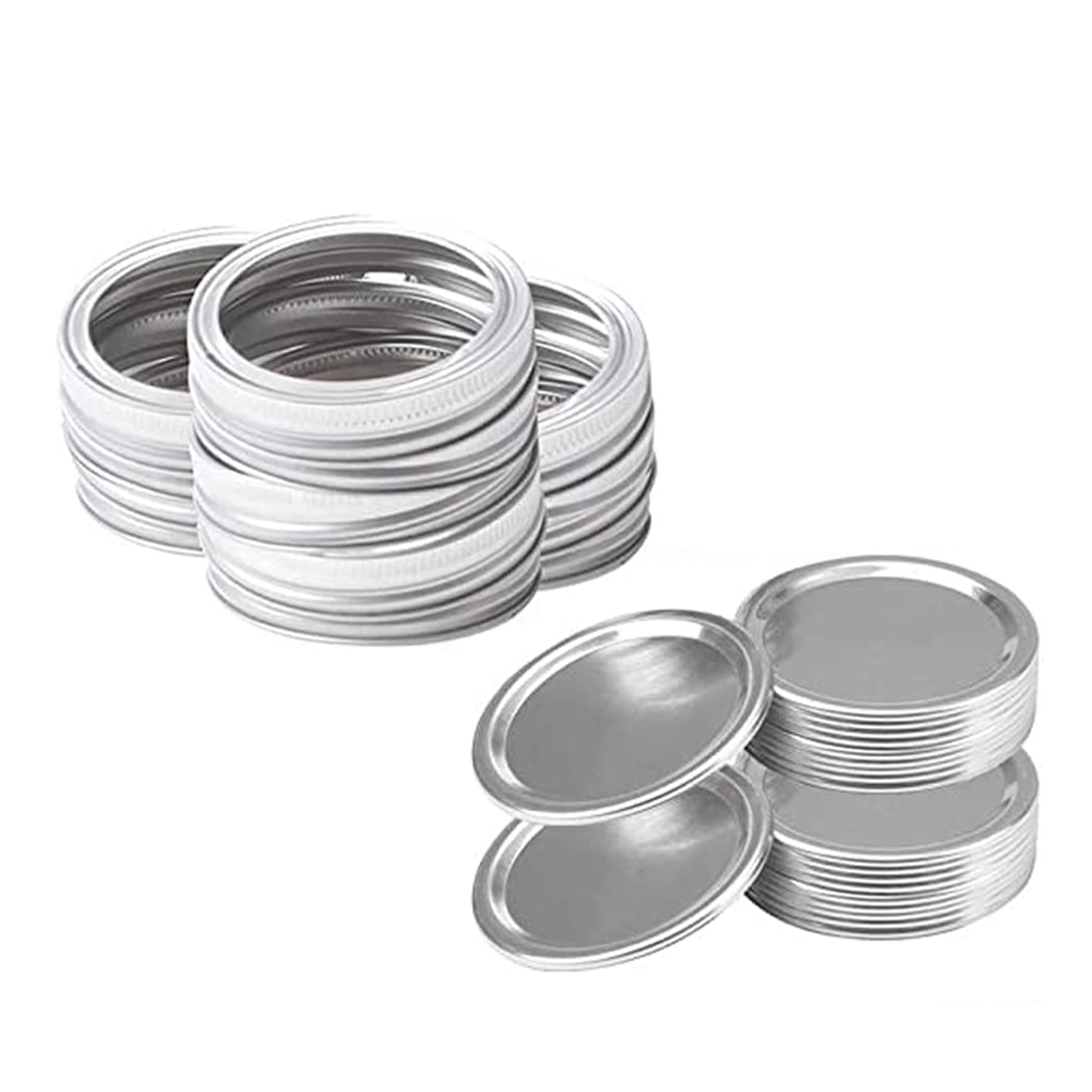 70/86mm Mason Jar Lids with Discs Wide Mouth Canning Mug Glass Lid Stainless Steel Top Covers Rust Resistant Screw Bands Rings