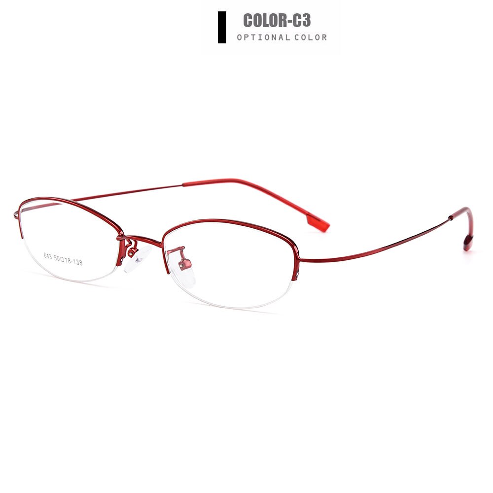 Gmei, gafas ópticas para mujer, ultra-ligeras, semi-sin montura, con memoria, monturas de aleación de titanio para miopía, presbicia, gafas de lectura Y643: C3-Red